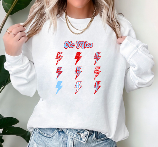 Ole Miss Rebels Lightning Bolt Crewneck Sweatshirt