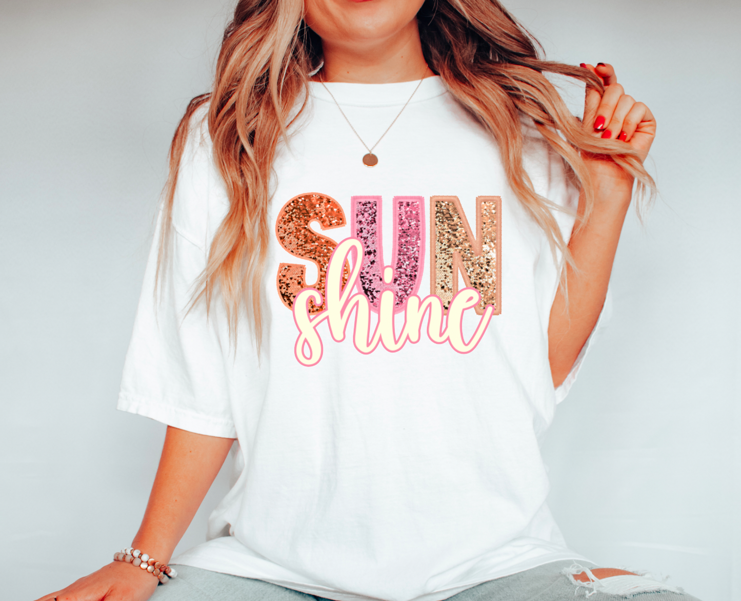Faux Sequins Sunshine Summer Graphic Tee