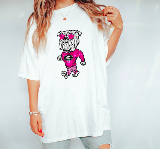 Faux Sequins Georgia Bulldogs Mascot Graphic Tee T-Shirt