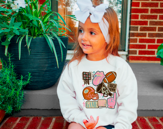 YOUTH Preppy Blue & Pink Football Game Day Sweatshirt Kids