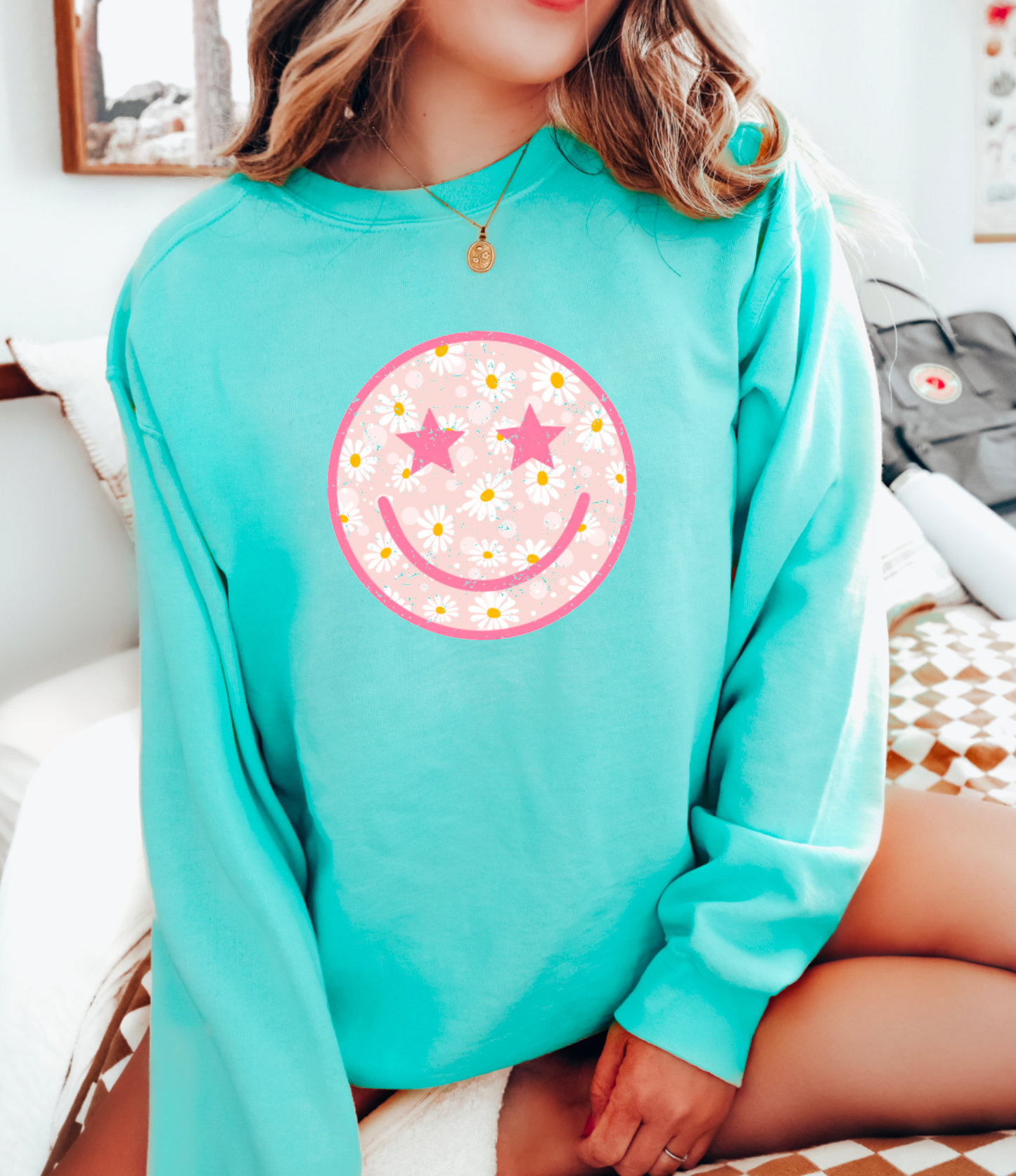 Retro Daisy Smiley Face Comfort Colors Sweatshirt