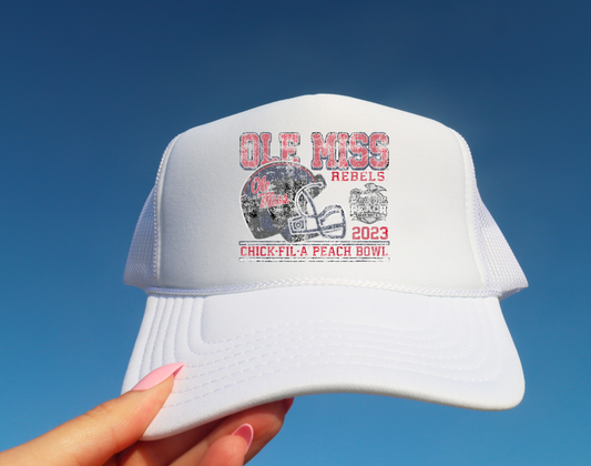 Ole Miss Rebels Distressed Peach Bowl Trucker Hat