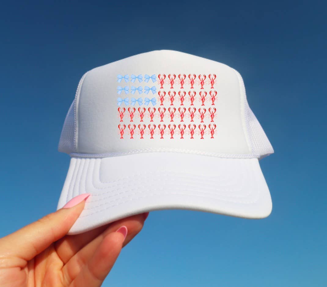 Preppy Coquette Crawfish Flag Trucker Hat Patriotic USA