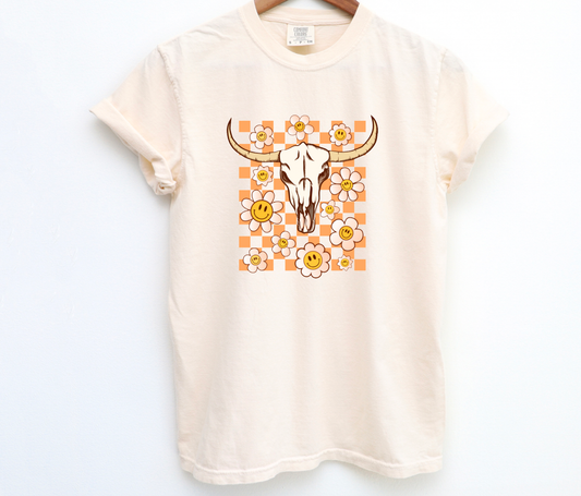 Retro Bull Skull Graphic Tee Western Tees