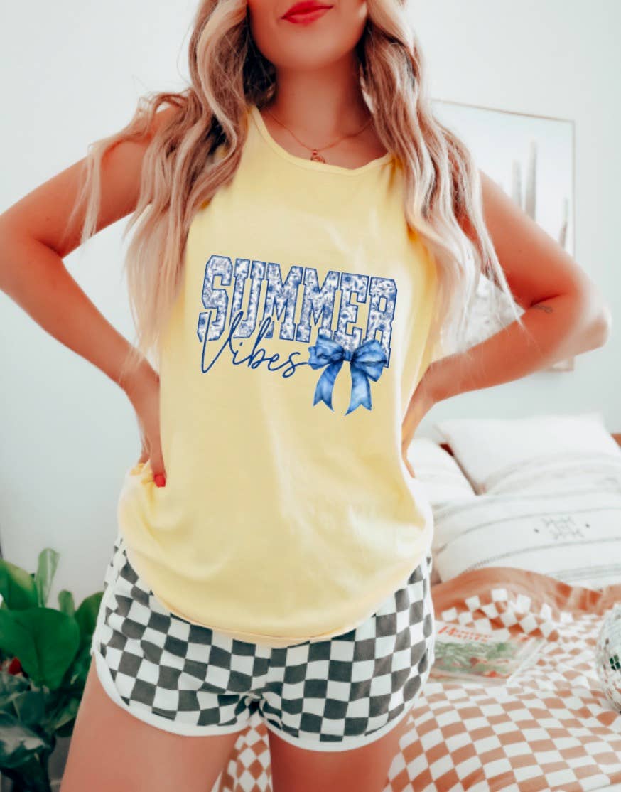 Chinoiserie Summer Vibes Coquette Toile Bow Tank
