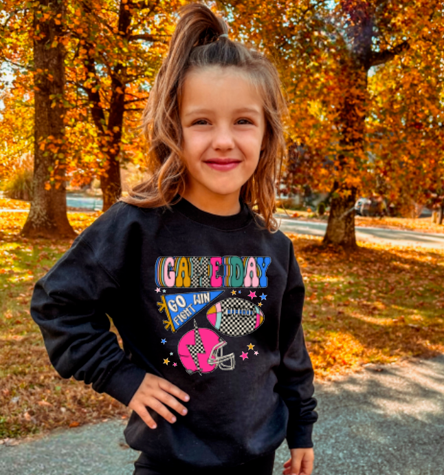 YOUTH Retro Colorful Game Day Football Sweatshirt Kids 