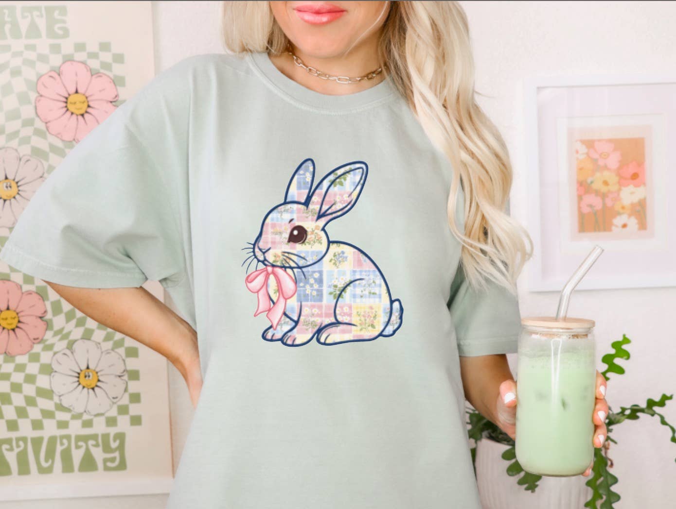 Spring Floral Chinoiserie Coquette Bunny Graphic Tee Easter (Copy)