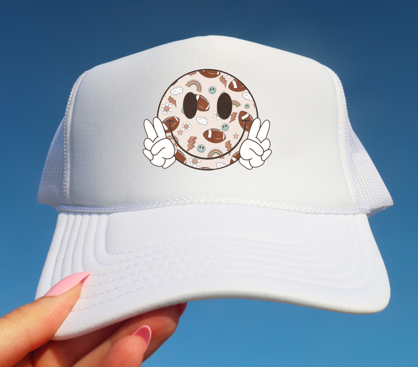 Retro Football Smiley Face Trucker Hat