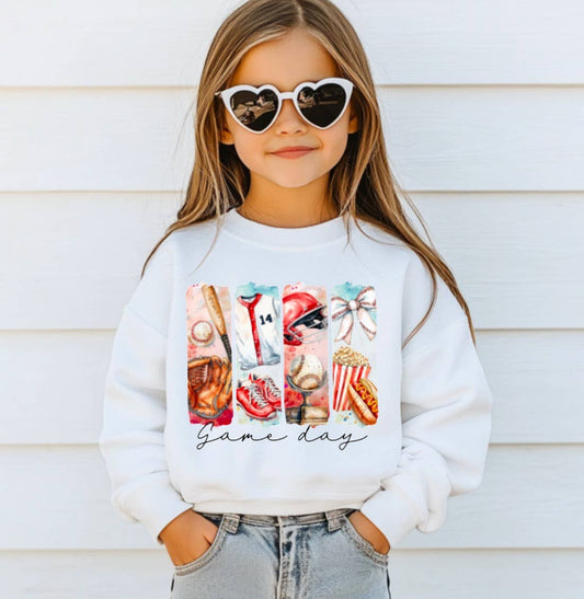 YOUTH Baseball Game Day Sweatshirt Kids Sports Summer 