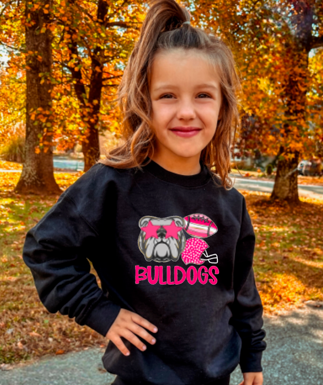YOUTH Preppy Pink Football Bulldogs Long Sleeve Tee    