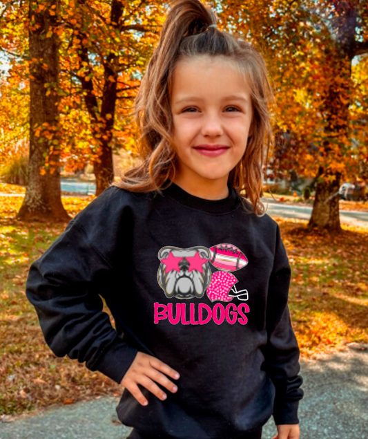 YOUTH Preppy Pink Football Bulldogs Long Sleeve Tee    
