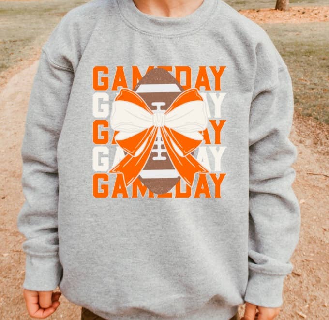 YOUTH Orange & White Gameday Stacked Coquette Sweatshirt