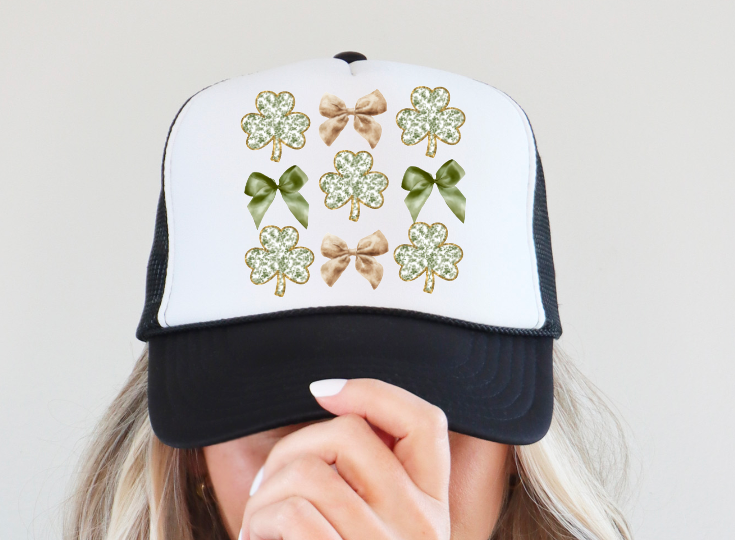 Preppy Chinoiserie Coquette Clovers Trucker Hat St Patricks