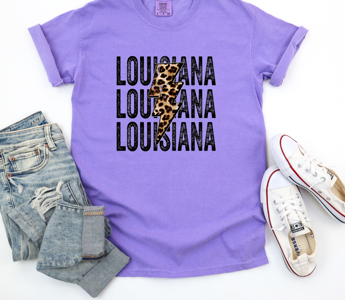Louisiana Stacked Lightning Bolt Comfort Colors Tee
