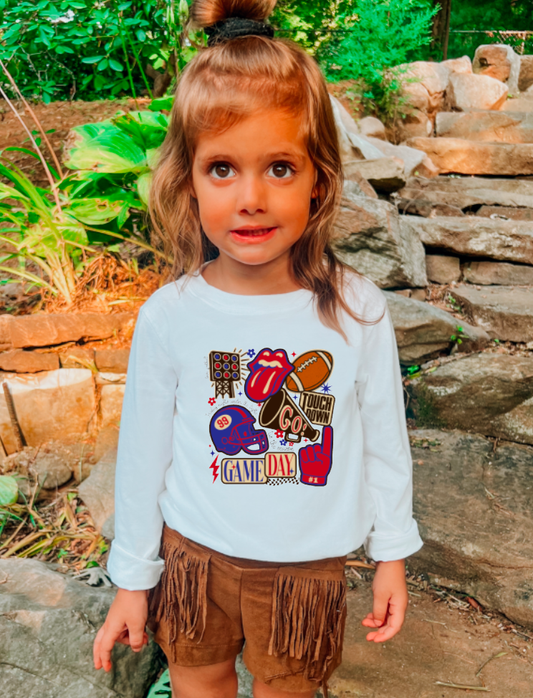 YOUTH Preppy Red & Blue Football Game Day Long Sleeve Kids 