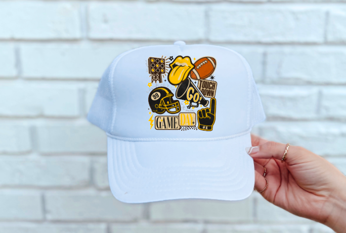 Preppy Black & Yellow Football Game Day Trucker Hat Sports 