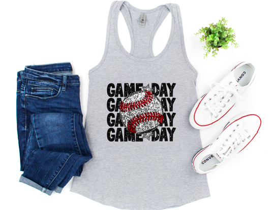 Faux Sequins Baseball Stacked Tank
