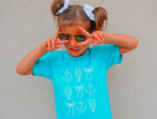 YOUTH Preppy Crawfish & Anchors Coquette Tee Beach Summer 