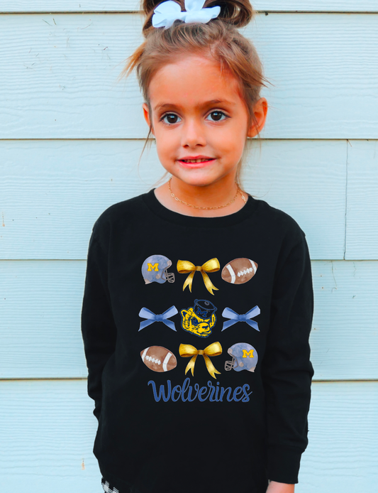 Toddler Michigan Wolverines Coquette Football Long Sleeve  