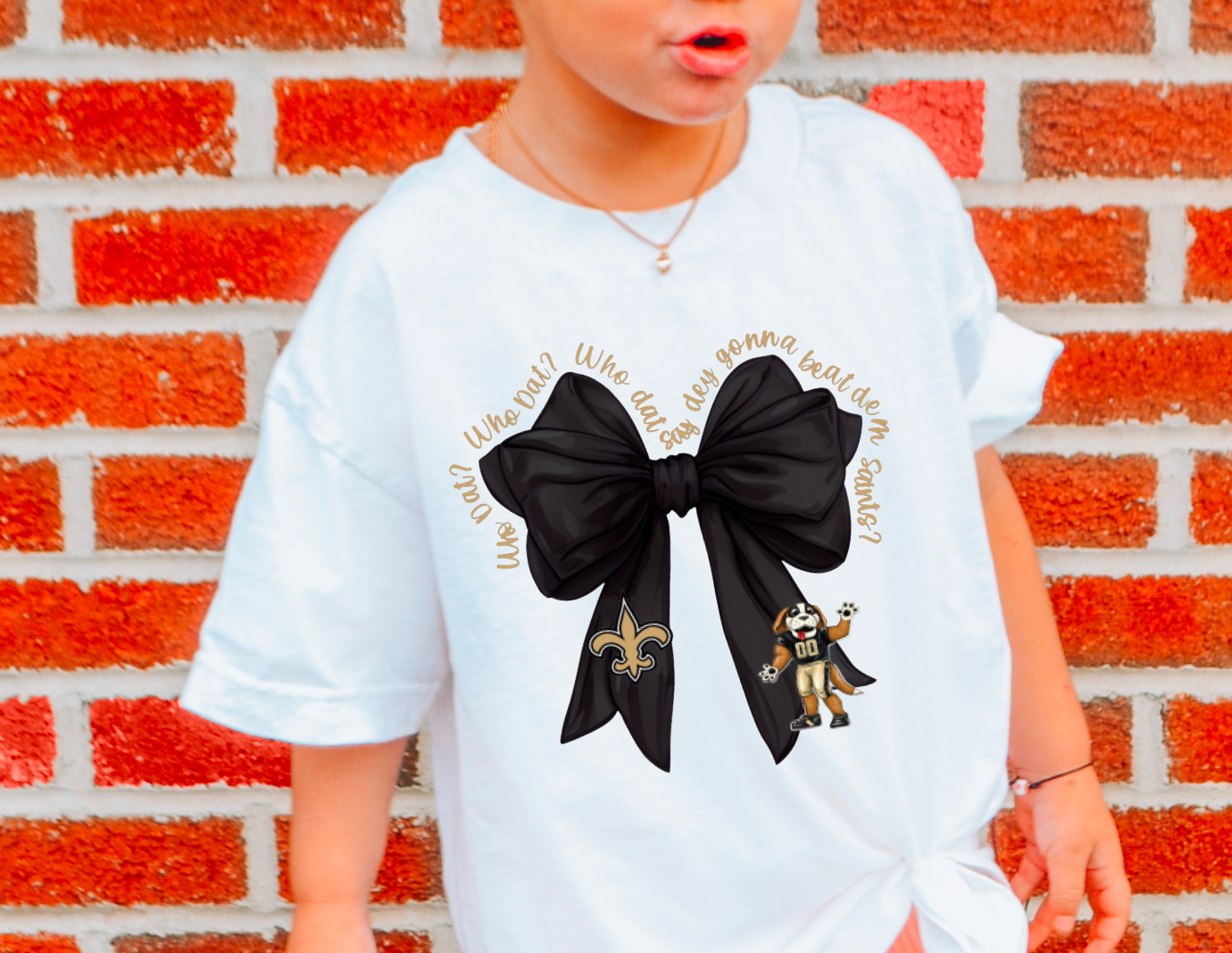 YOUTH New Orleans Saints Coquette Bow Football Graphic Tee  