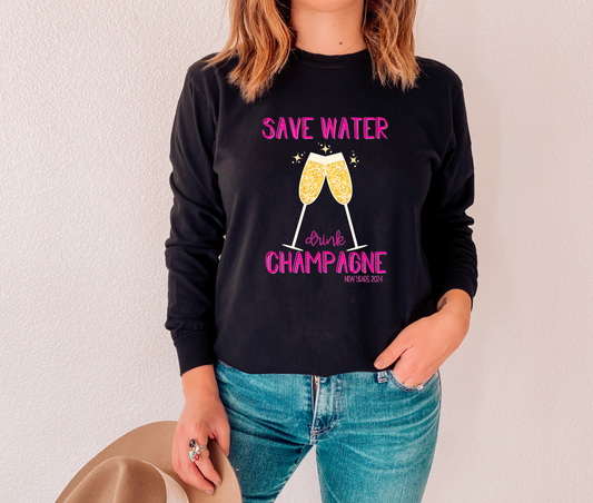 Save Water Drink Champagne Gildan Long Sleeve Tee