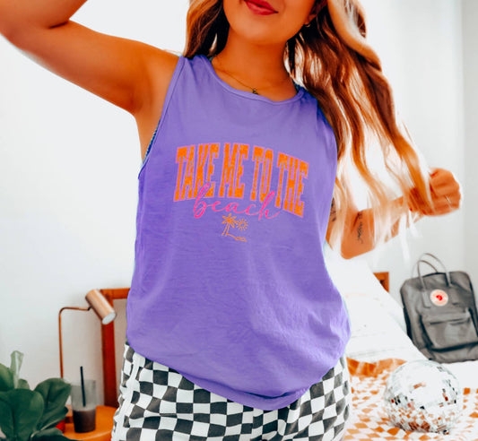 Distressed Take Me To The Beach Tank Summer  