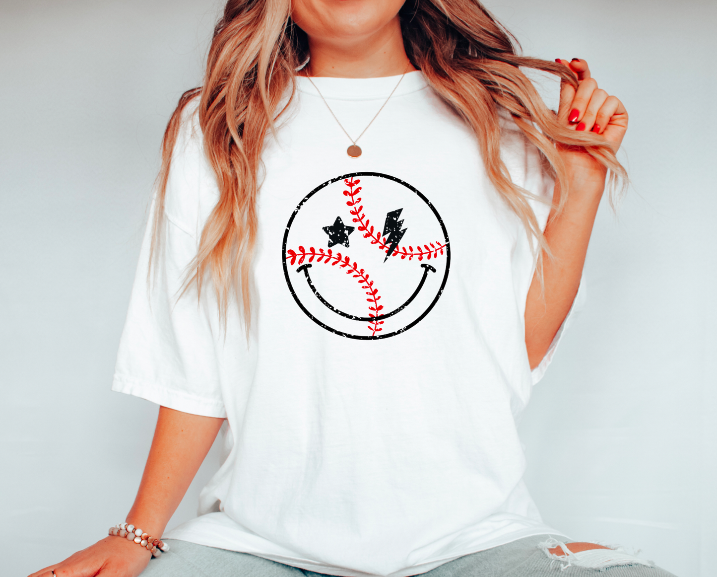 Baseball Smiley Face Baseball Graphic Tee