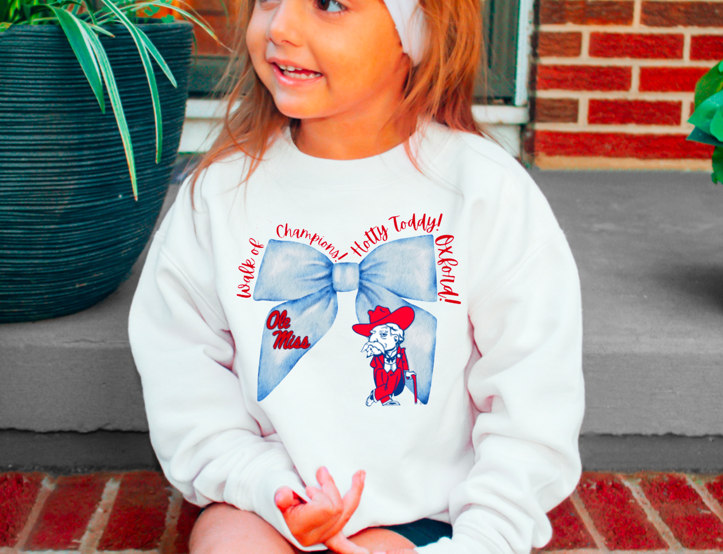 YOUTH Ole Miss Coquette Powder Blue Bow Sweatshirt Kids
