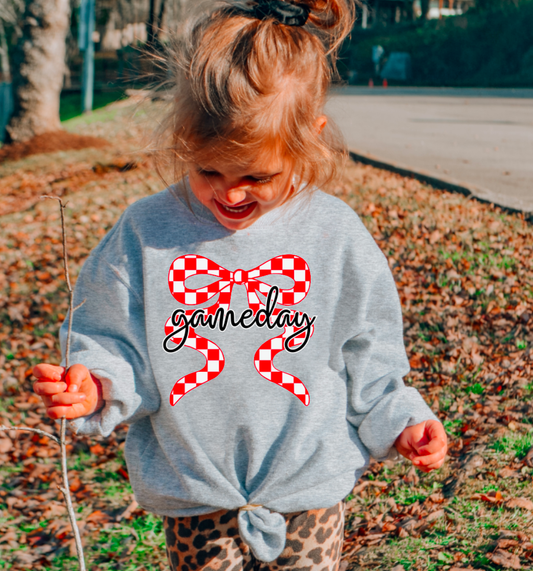 YOUTH Gameday Checker Coquette Bow Sweatshirt Football Kids