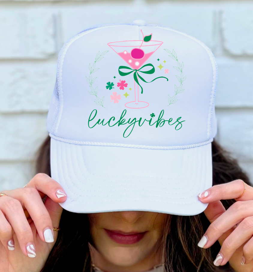 Lucky Vibes Coquette Cocktail Trucker Hat St Patrick’s Day