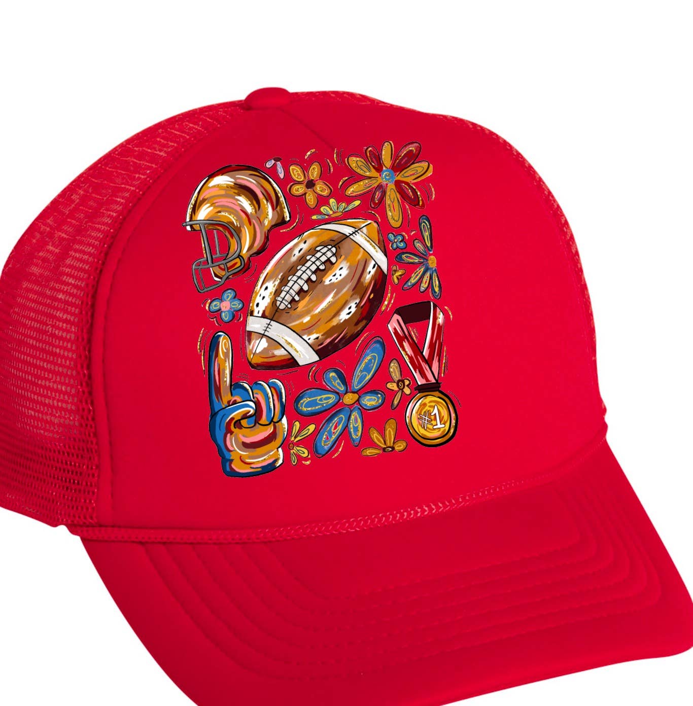 Watercolor Football Coquette Trucker Hat Sports Fall   