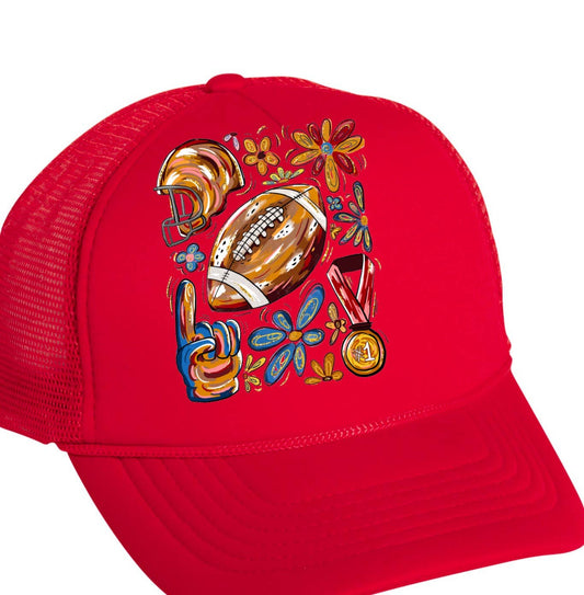 Watercolor Football Coquette Trucker Hat Sports Fall   