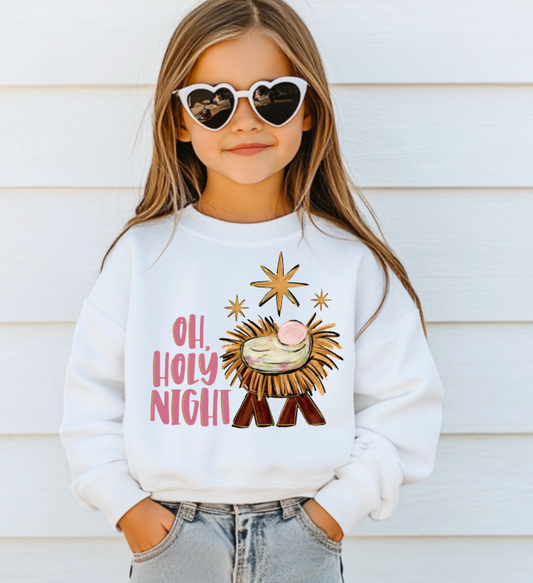 YOUTH Preppy Watercolor Oh Holy Night Sweatshirt Faith   