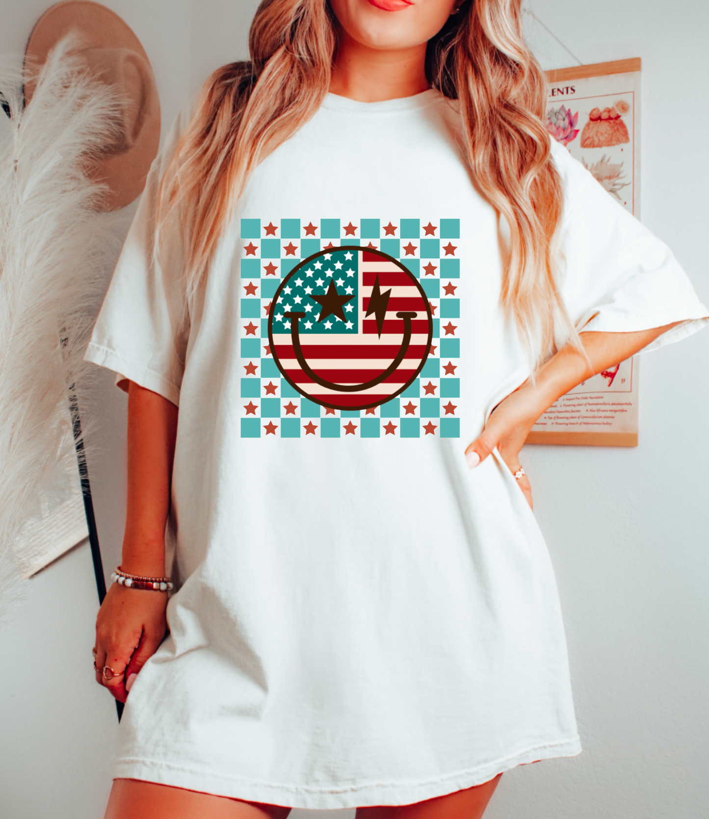 Retro America Smiley Checker Graphic Tee | USA | 4th of July