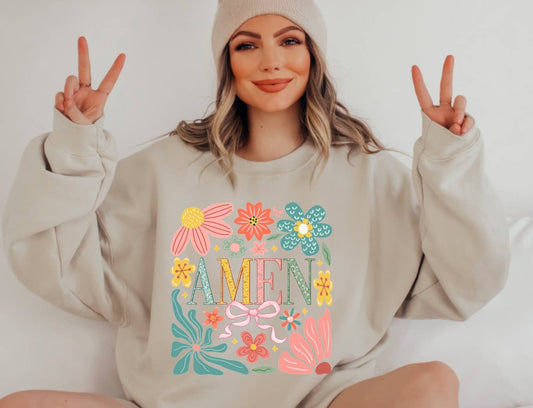 Amen Floral Spring Coquette Graphic Sweatshirt Faith   