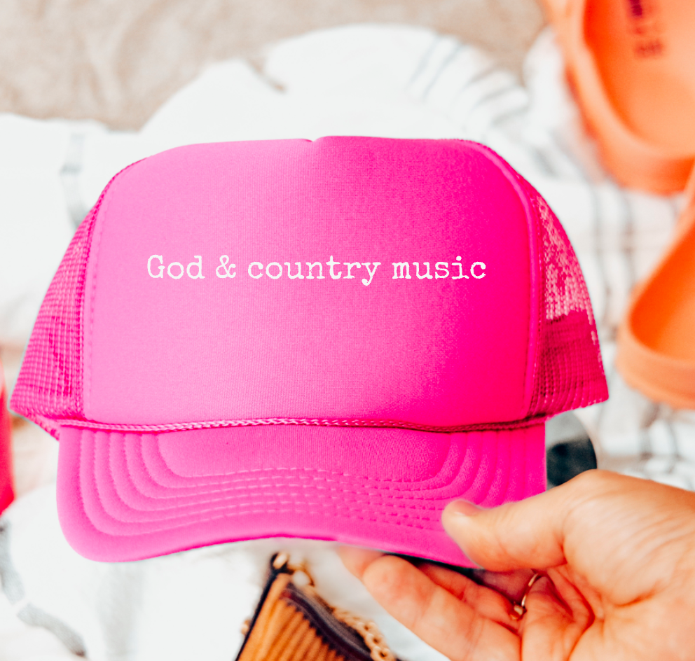 God & Country Music Script Trucker Hat Western Country 