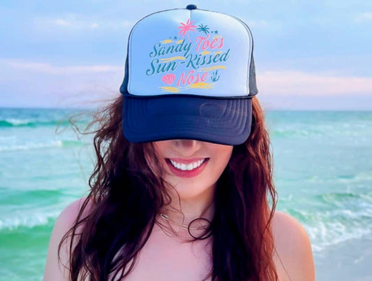 Sandy Toes Sunkissed Nose Trucker Hat Summer Beach 