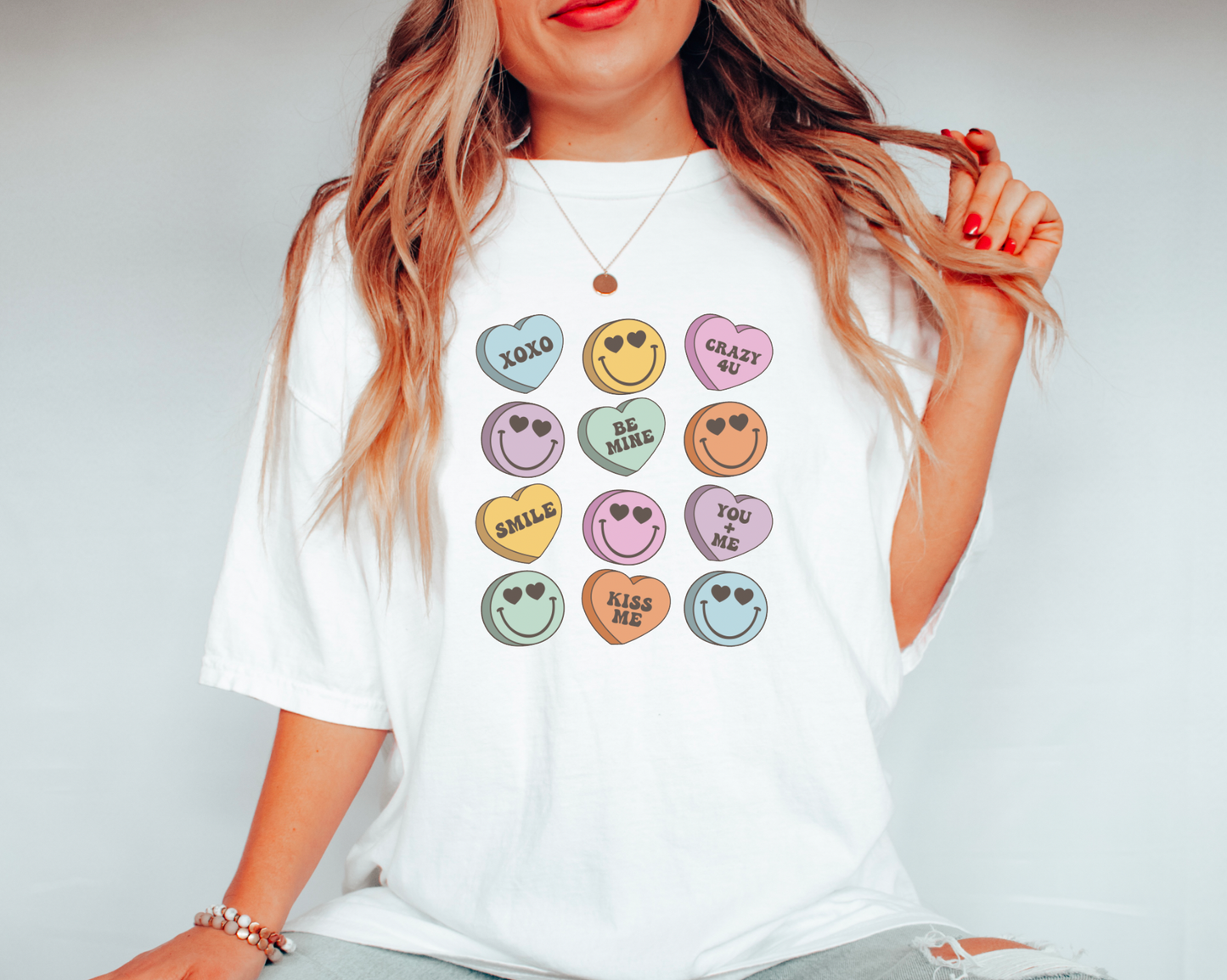 Retro Smiley Face Conversation Hearts Gildan Tee
