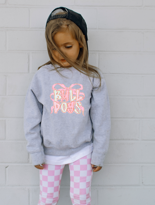 YOUTH Preppy Pink Bulldogs Coquette Bow Sweatshirt Kids