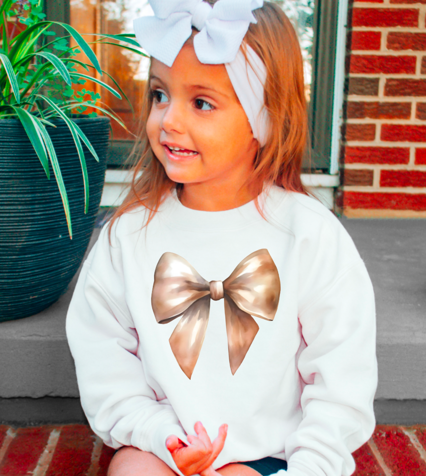 YOUTH Coquette Gold Bow Sweatshirt Preppy Kids
