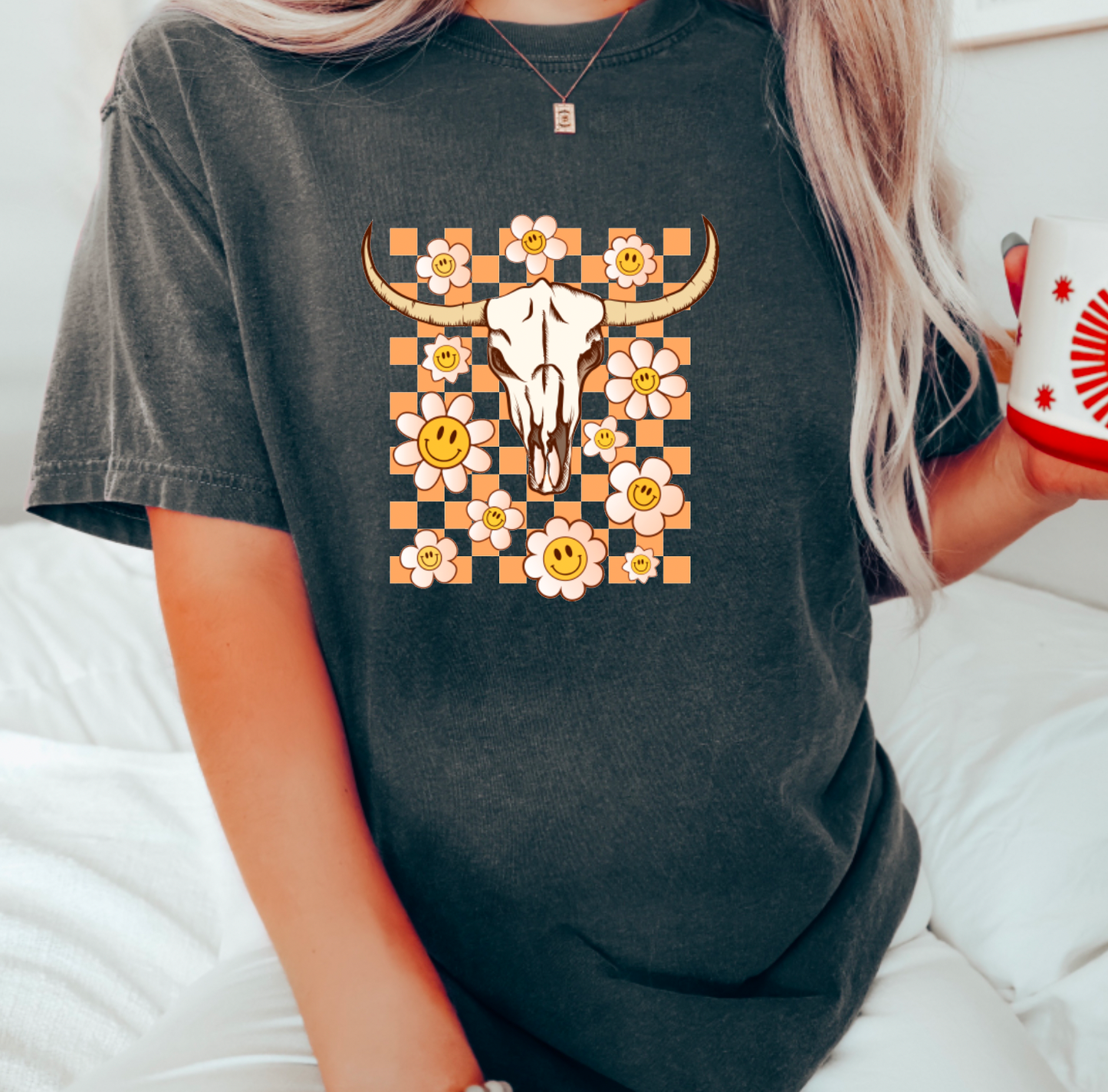 Retro Bull Skull Graphic Tee Western Tees