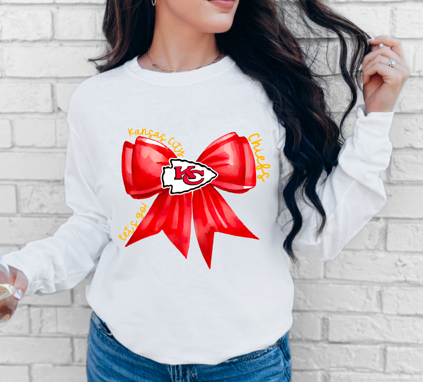 Kansas City Chiefs Coquette Bow Long SleeveTee Football    