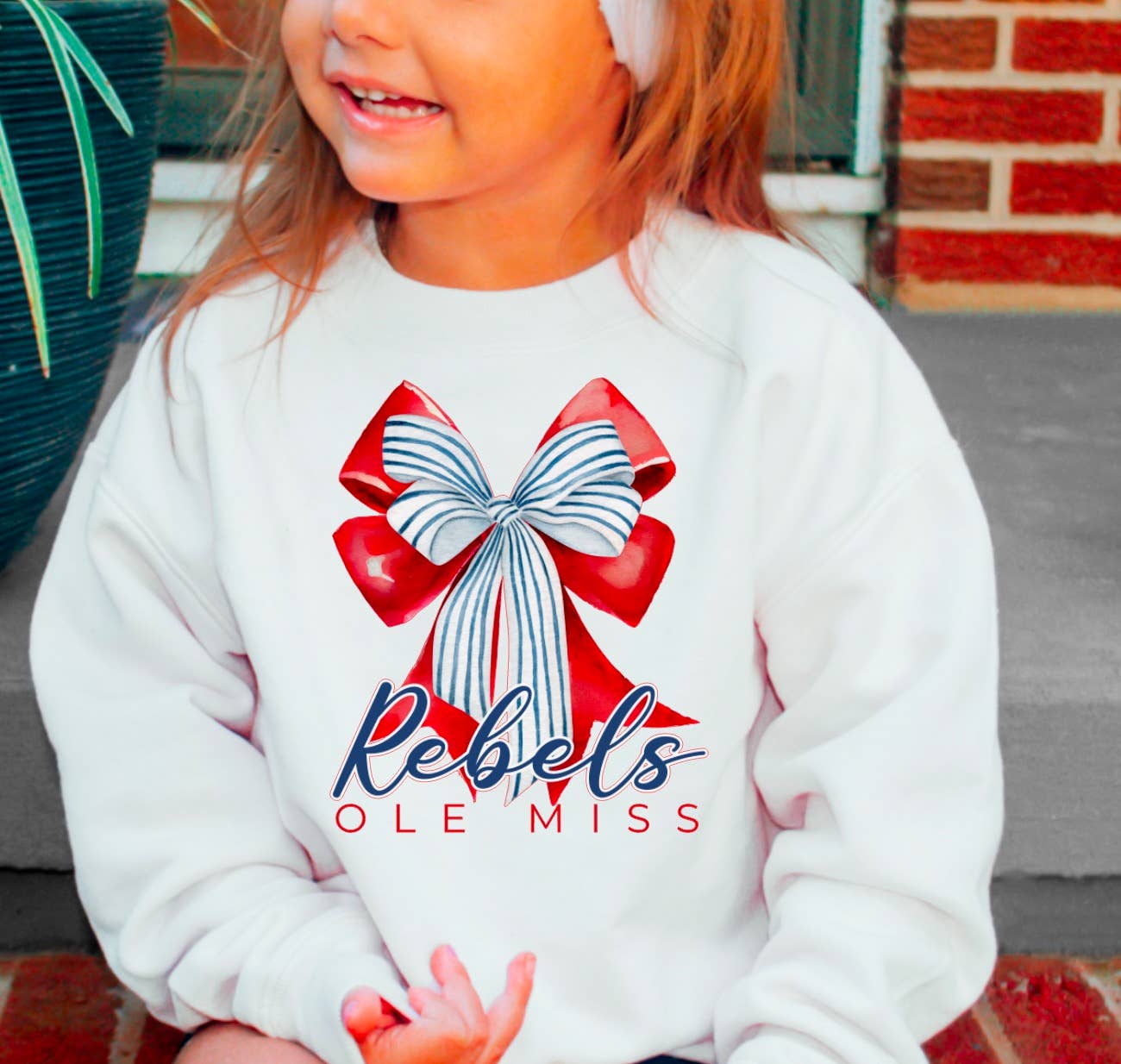 YOUTH Preppy Ole Miss Rebels Coquette Bow Sweatshirt 