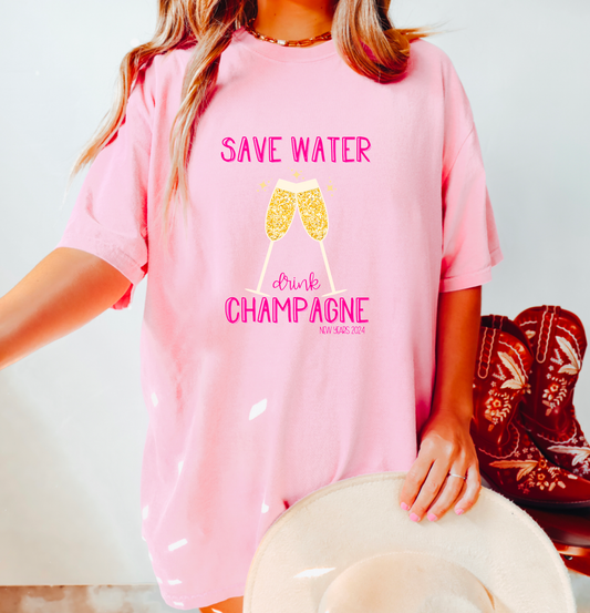 Save Water Drink Champagne Comfort Colors Tee