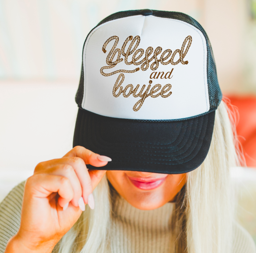 Preppy Blessed & Boujee Trucker Hat Western Country 