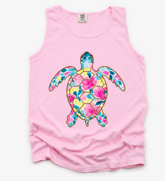 Watercolor Colorful Sea Turtle Tank Summer Beach  