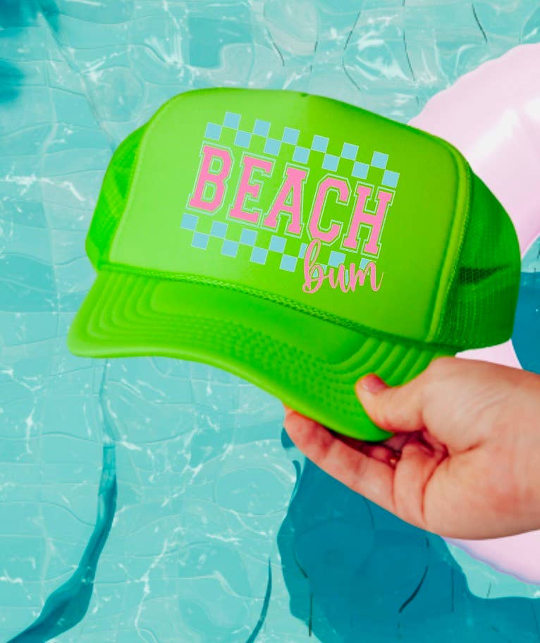Beach Bum Checker Trucker Hat Summer 