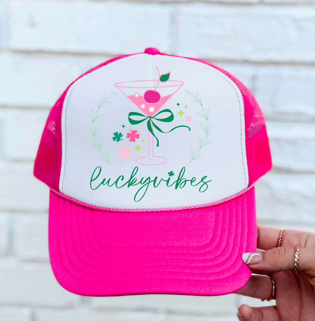 Lucky Vibes Coquette Cocktail Trucker Hat St Patrick’s Day