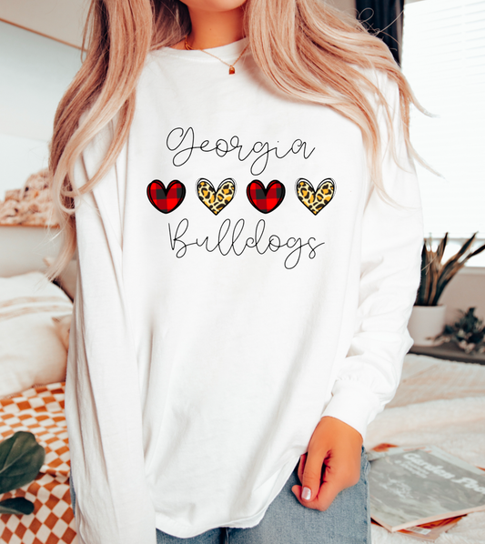 Georgia Bulldogs Hearts Gildan Long Sleeve Tee