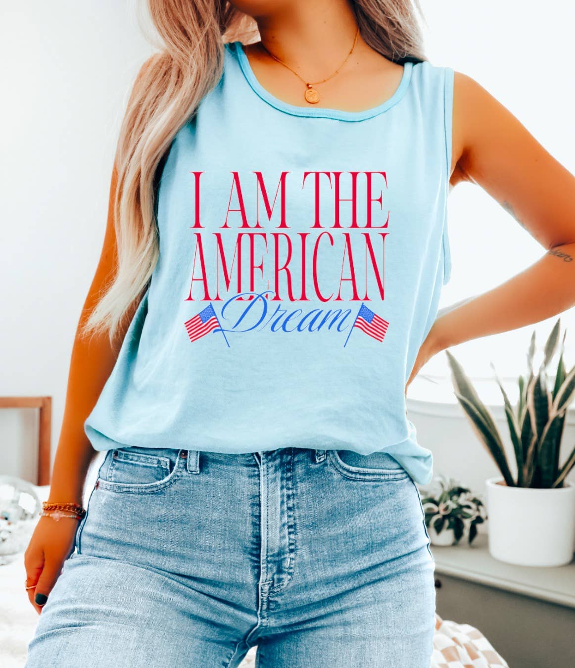 Preppy I Am The American Dream Tank Patriotic USA  